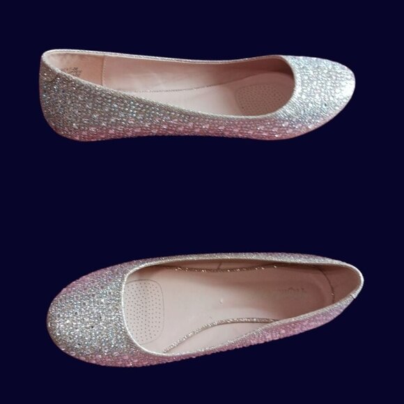 Fabulicious Rhinestone-Embellished Ballet Flats Color Nude Glitter Mesh Size 10 - Picture 12 of 13